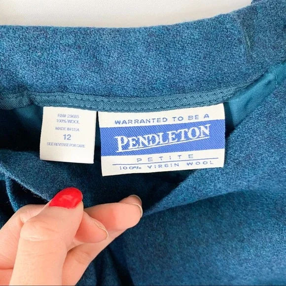 Pendleton Vintage 100% Virgin Wool Blue Midi Pencil Skirt Size 12P - Picture 11 of 12